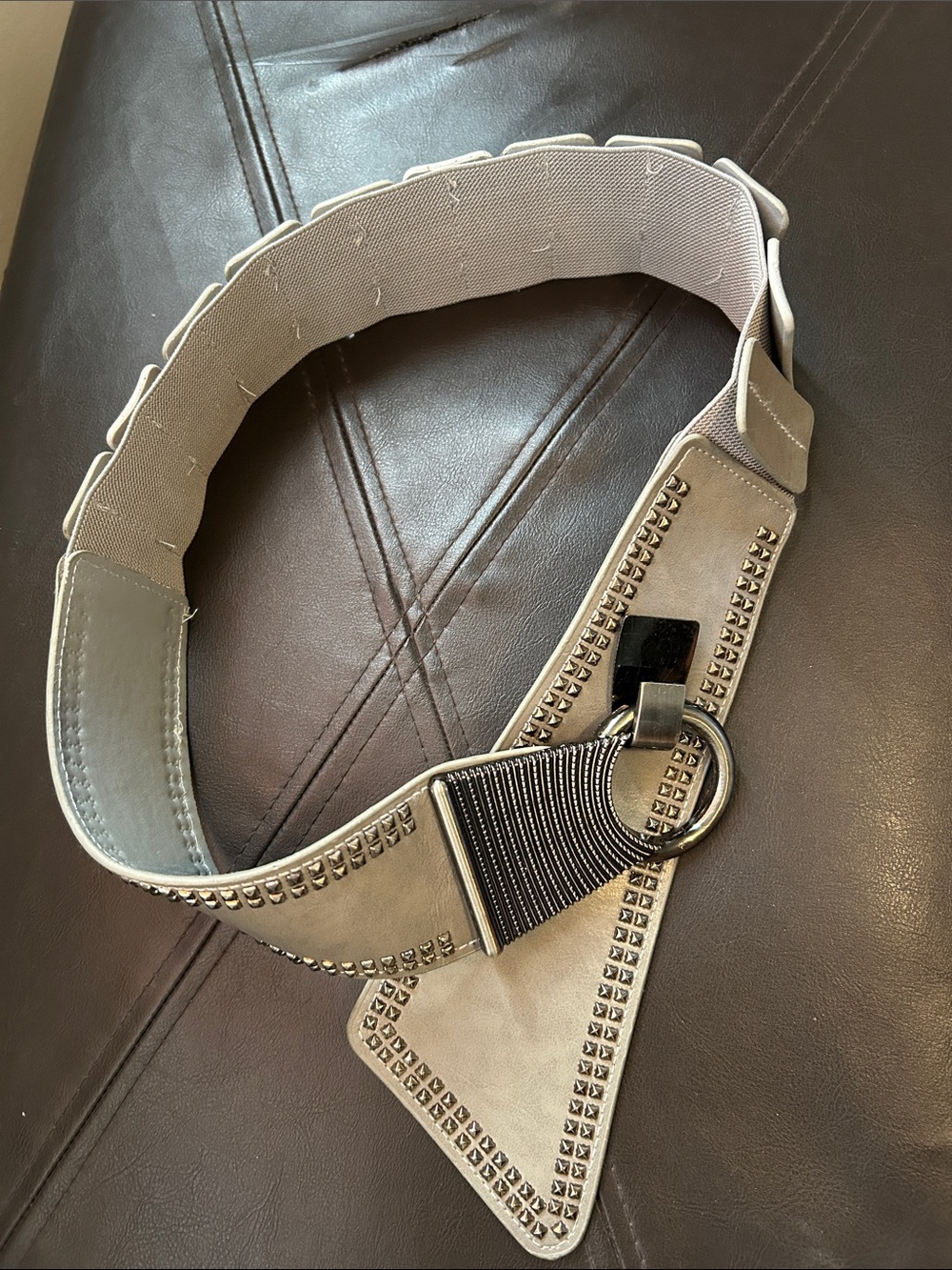 Source Unknown Taupe Elastic Studded Belt with Ring Accent